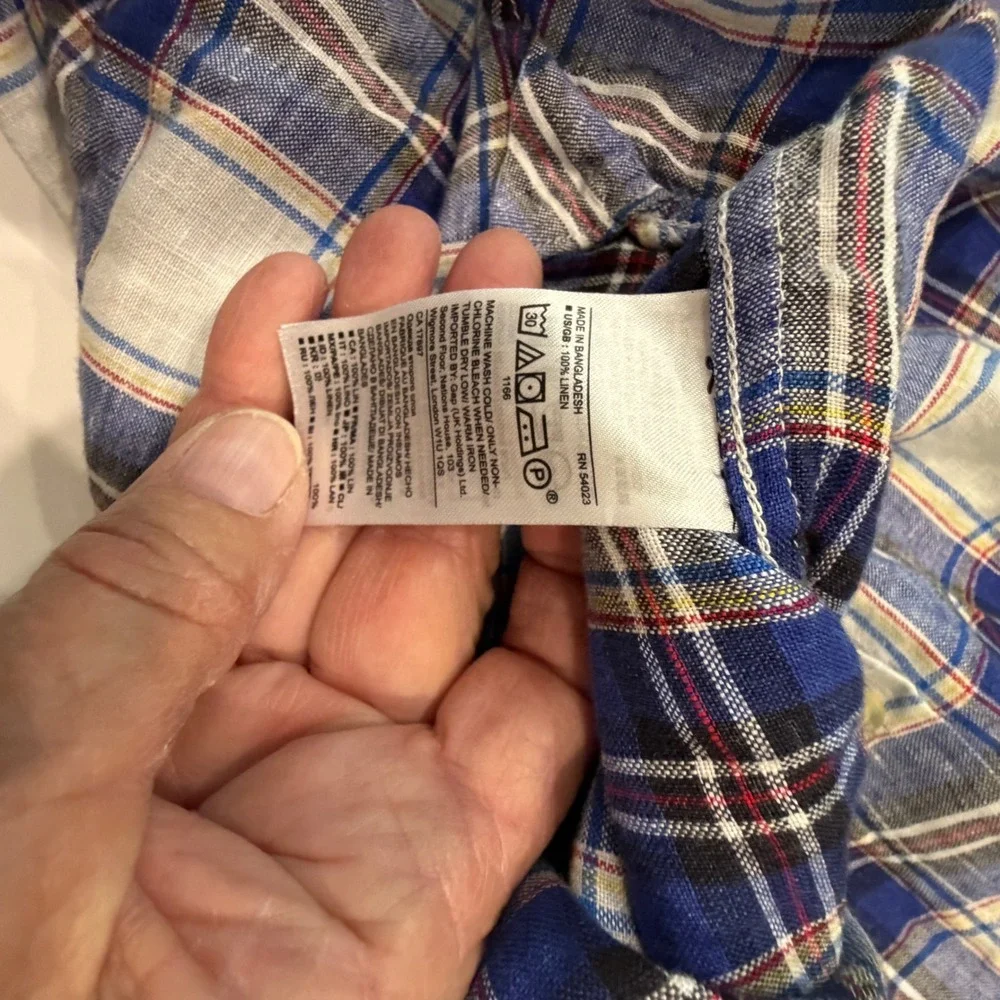 Banana Republic Men's L 100% Linen Plaid Shirt Coastal Preppy Camden Fit